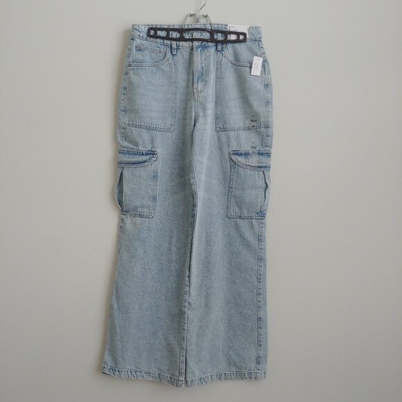 NEW WITH TAGS Aeropostale Wide Leg Cargo jeans light blue denim Medium Aero - Picture 1 of 13